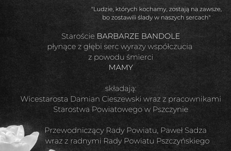 Kondolencje dla starosty Barbary Bandoły