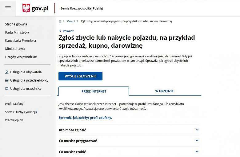 Zgłoszenie zbycia lub nabycia pojazdów załatwisz przez internet